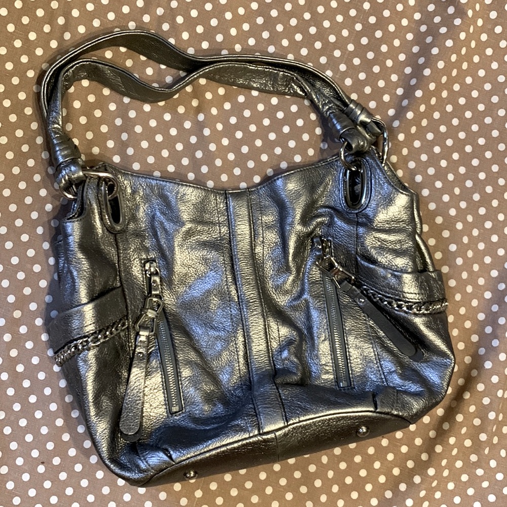 B. Makowsky genuine leather pewter bag